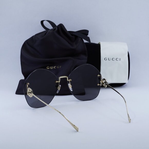 Gucci GG1203S 002 Round Sunglasses - Gold / Grey